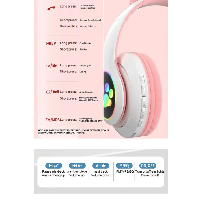 Siyah Kedi Kulağı Tasarımlı Bluetooth Kulaklık - Çocuklar İçin Eğlenceli ve Dayanıklı