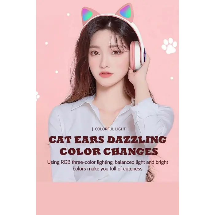 Siyah Kedi Kulağı Tasarımlı Bluetooth Kulaklık - Çocuklar İçin Eğlenceli ve Dayanıklı