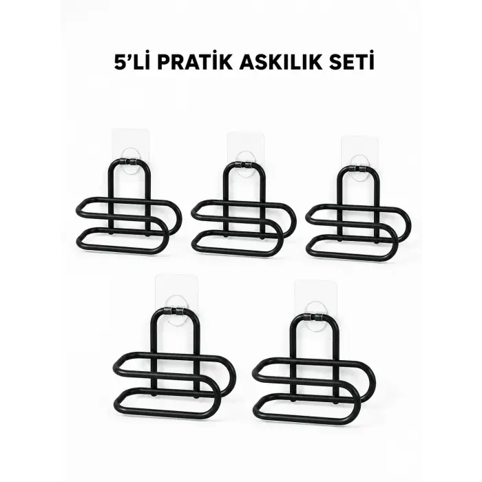 Siyah Metal WC Kağıtlık Yapışkanlı Tuvalet Kağıdı Rulo Tutucu 5 Adet Avantajlı Set