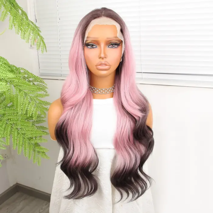 Siyah Pembe Ombre Fiber Sen Tül Peruk