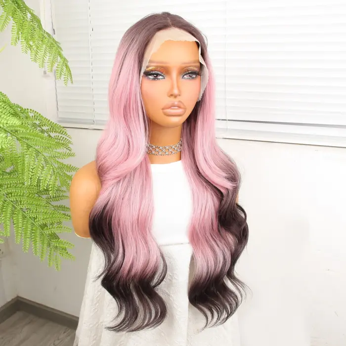 Siyah Pembe Ombre Fiber Sen Tül Peruk