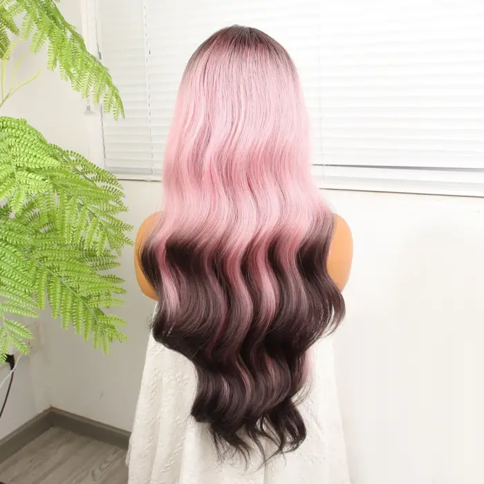 Siyah Pembe Ombre Fiber Sen Tül Peruk