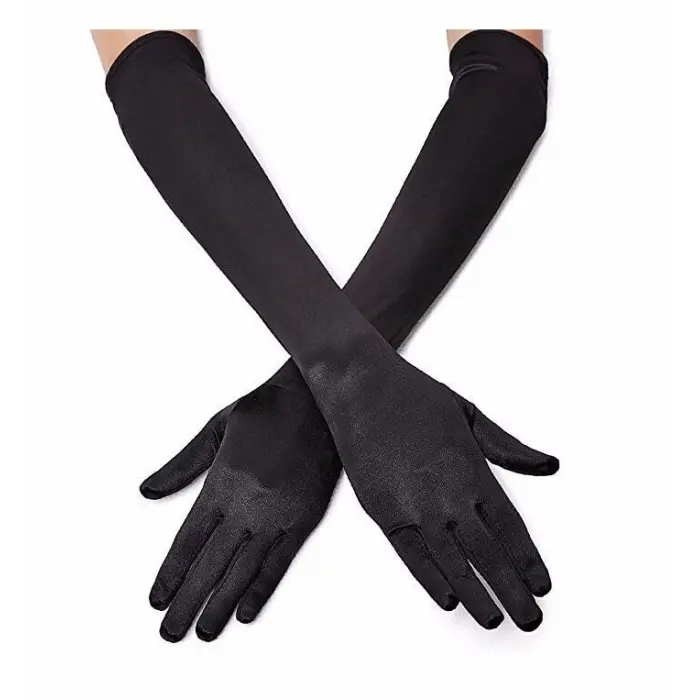 Siyah Renk Dirseğe Kadar Uzun Kumaş Eldiven 40 Cm Bx40