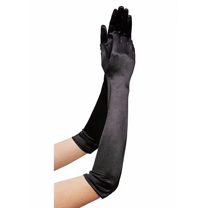 Siyah Renk Dirseğe Kadar Uzun Kumaş Eldiven 40 Cm Bx40