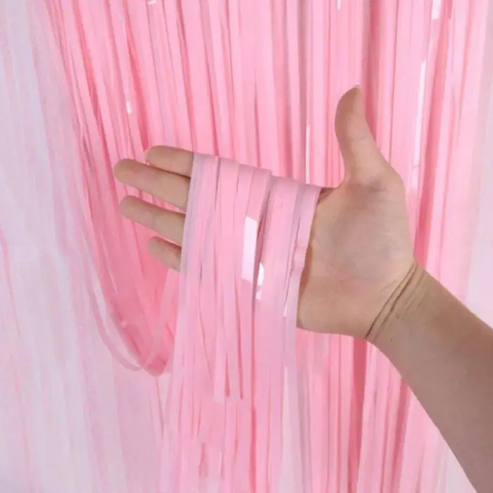 Soft Pembe Püsküllü Kapı Perdesi - Parti, Baby Shower, Cinsiyet Partisi 1x2 M Bx40