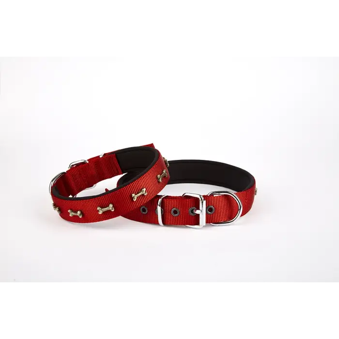 Softlu Dokuma Metal Kemik Süslü Tasma 2,5*60 cm Kırmızı