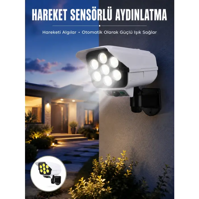 Solar Bahçe Aydınlatması Hareket Sensörlü Uzaktan Kumandalı Kamera Görünümlü Yeni Nesil