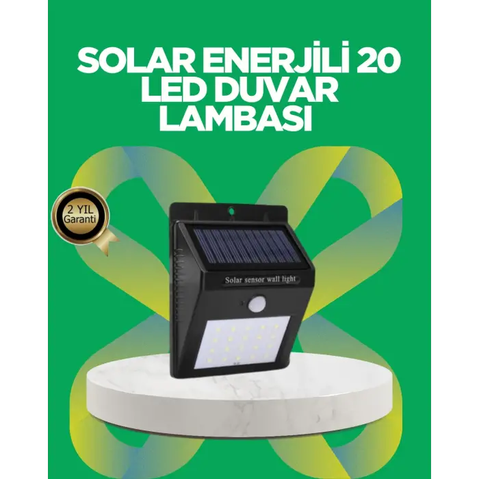 Solar Enerjili 20 LED Hareket Sensörlü Duvar Lambası
