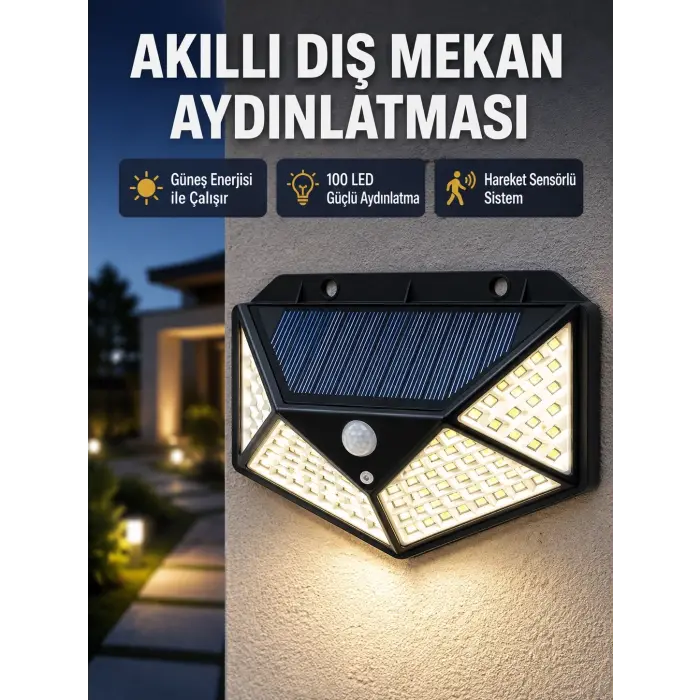 Solar Güçlü 100 LED Bahçe Lambası – Enerji Tasarruflu, Suya Dayanıklı ve Geniş Açılı Işık