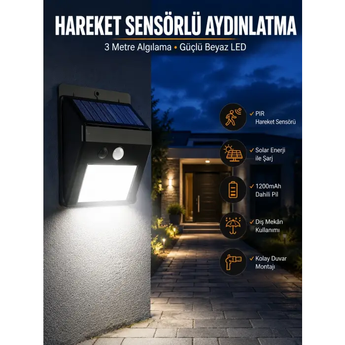 Solar Güneş Enerji Panelli Sensörlü Lamba Enerji Tasarruflu