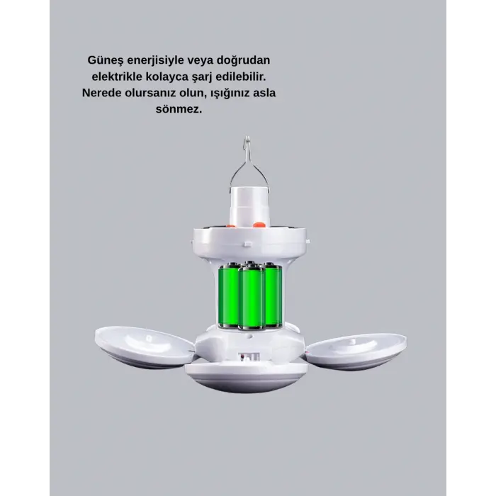 Solar Güneş Enerjili ve USB Şarjlı 5 Kanatlı LED Kamp Lambası