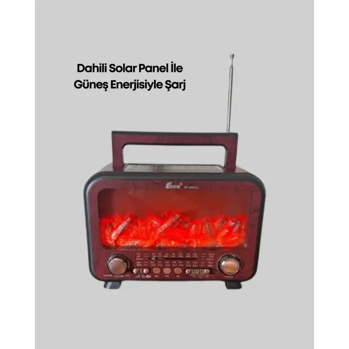 Solar Şarjlı Şömine Işıklı Bluetooth Hoparlör – Radyo, USB, TF Kart Destekli