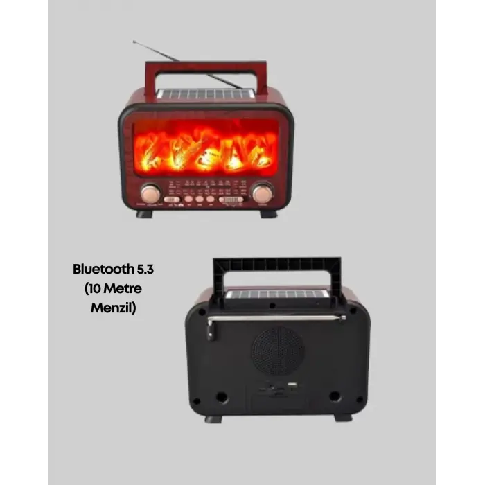 Solar Şarjlı Şömine Işıklı Bluetooth Hoparlör – Radyo, USB, TF Kart Destekli