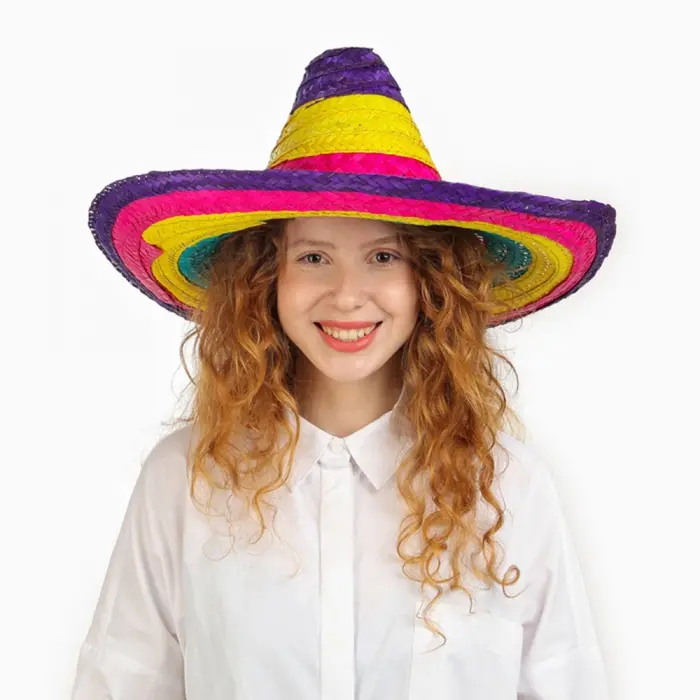 Sombrero Meksika Şapkası Renkli Örme Hasır Çocuk Boy