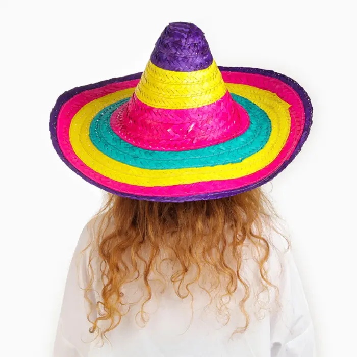Sombrero Meksika Şapkası Renkli Örme Hasır Çuk Boy