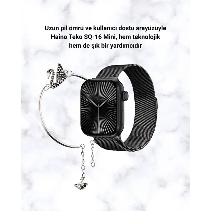 SQ-16 Mini Series 10 Akıllı Saat | Şık ve Hafif Tasarım, 3 Kordon Seçeneği