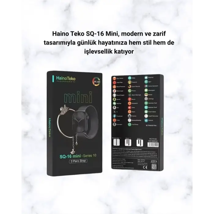 SQ-16 Mini Series 10 Akıllı Saat | Şık ve Hafif Tasarım, 3 Kordon Seçeneği
