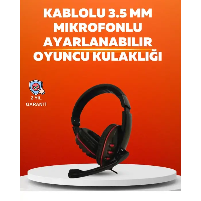 Stereo KırmızıKulaklığı Yumuşak Pedli Mikrofonlu