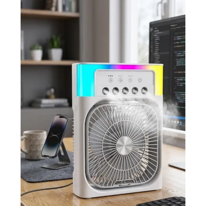 Su Püskürtmeli Mini Klima Fan USB Şarjlı Masaüstü Soğutucu RGB Işıklı