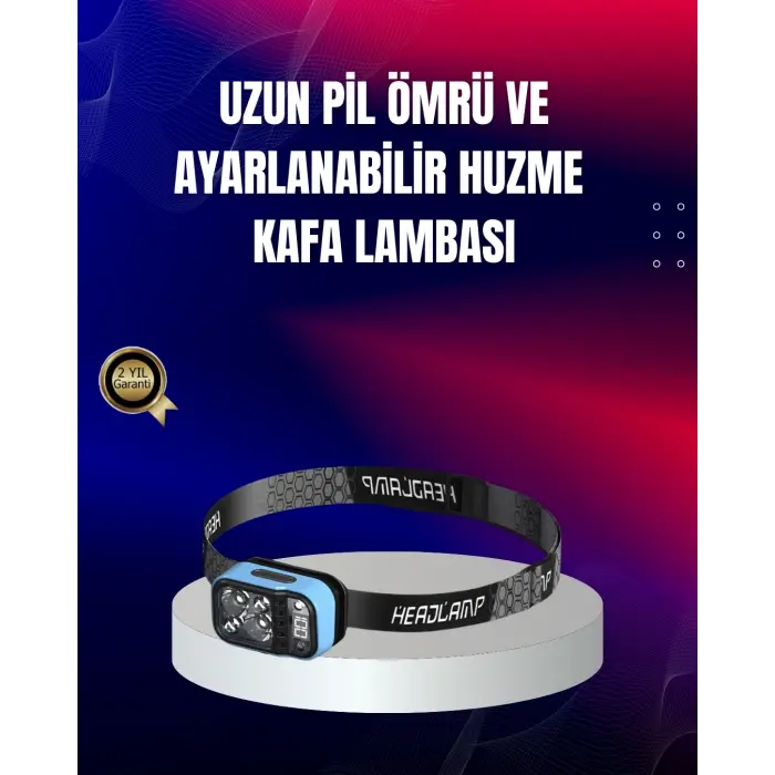 Süper Parlak LED Kafa Feneri 3 Renk 53 Mod Type C Şarjlı