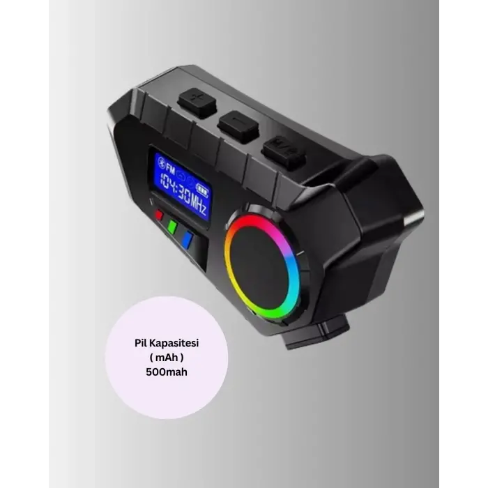 Suya Dayanıklı Bluetooth  İnterkom 5.4 Hoparlör 500mAh Batarya ve FM Radyo Özellikli