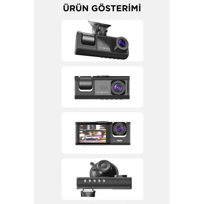 TA-01 Siyah 1080p Araç içi 3 Kameralı Lcd Ekranlı Gece Görüşlü , G-sensör , Geri Görüş Kamera