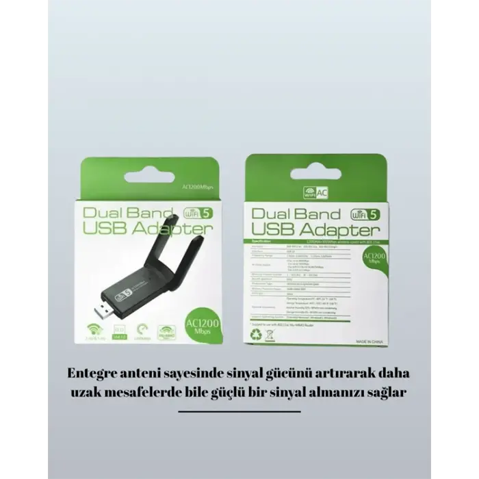 Tak-Çalıştır Özellikli Çift Bant WiFi Adaptör – 1200 Mbps