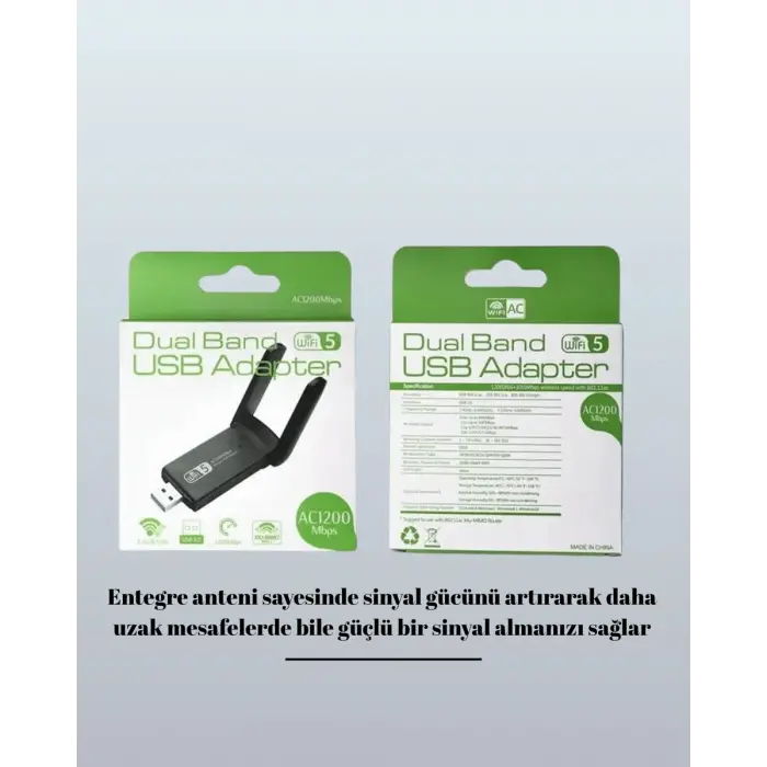 Tak-Çalıştır Özellikli Çift Bant WiFi Adaptör – 1200 Mbps