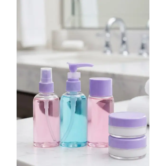 Taşınabilir 5’li Seyahat Banyo Seti Şeffaf Kozmetik Kapları