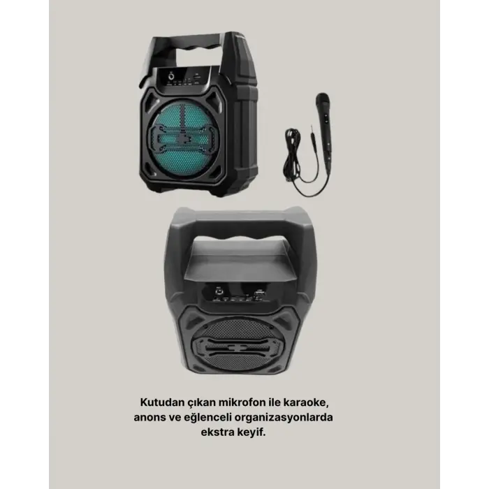 Taşınabilir 6.5” Bluetooth Hoparlör USB TF Kart Mikrofonlu Şarjlı Sistem