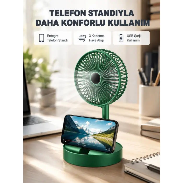 Taşınabilir Şarjlı Mini Fan – Katlanabilir Gövde, 3 Hız Kademesi