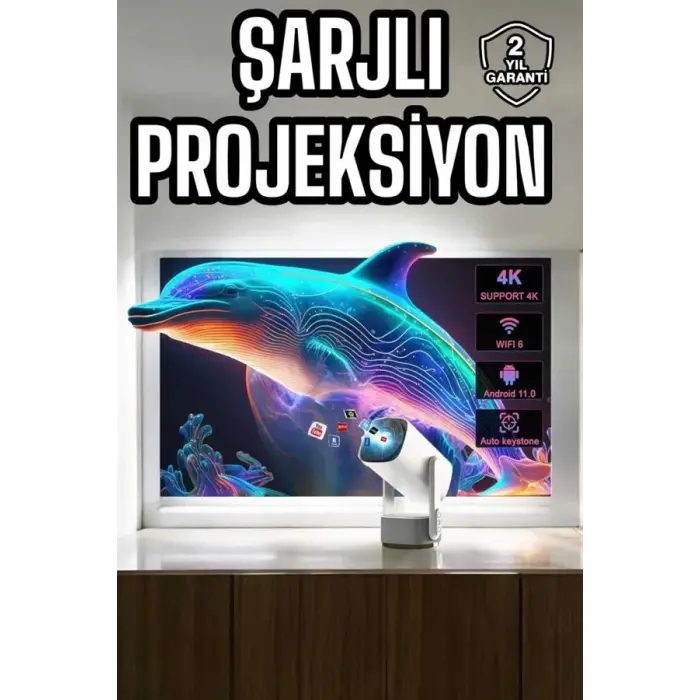 Taşınabilir Sinema Oyun Projektörü Akıllı Projeksiyon Android 11