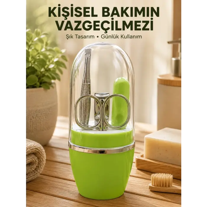 Taşınabilir Yeşil Manikür Seti Kapsüllü Kişisel Bakım Çantası