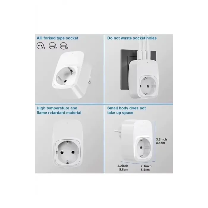 Tekli Yüksek Voltaj Korumalı Duvar Prizi 2x Type-c 1x Usb Çıkışlı Priz Grup Priz Çoğaltıcı Beyaz