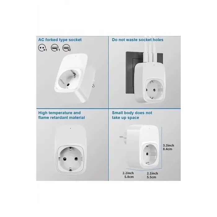 Tekli Yüksek Voltaj Korumalı Duvar Prizi 2x Type-c 1x Usb Çıkışlı Priz Grup Priz Çoğaltıcı Siyah