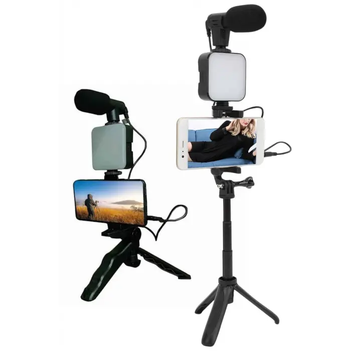 Telefon Tutucu Led Işıklı Kumandalı Mikrofon Telefon Vlog Video Kayıt