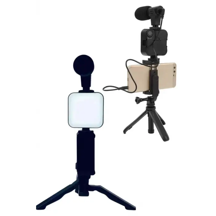 Telefon Tutucu Led Işıklı Kumandalı Mikrofon Telefon Vlog Video Kayıt Yeni Nesil