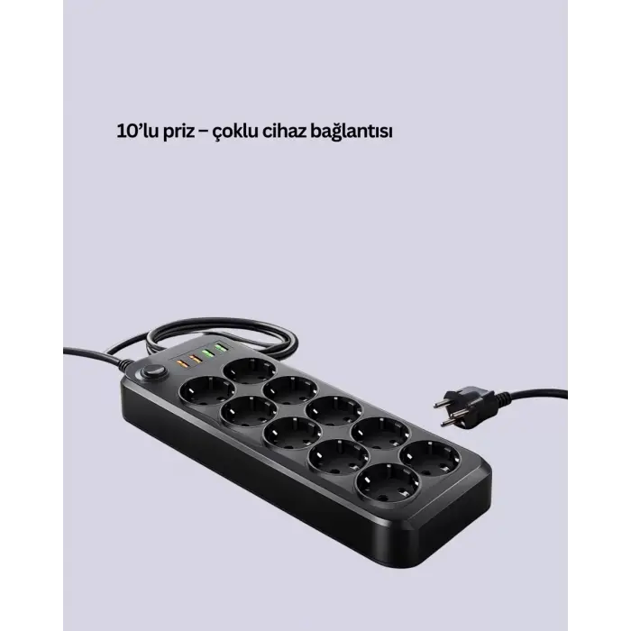 Termal Akım Korumalı USB Type-C Girişli 10lu Grup Priz 2500W Güç Kapasitesi (Kopya)