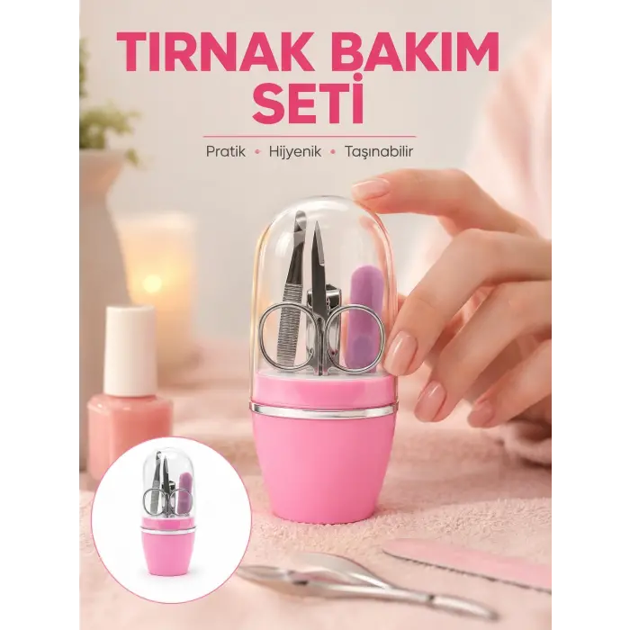 Tırnak Bakım Manikür Pedikür Seti 4 Parça Pembe Minimal ve Dayanıklı