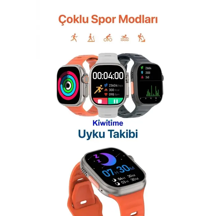 Titanyum Kasa Bluetooth Aramalı Akıllı Saat, Nabız ve Uyku Takibi Özellikli, Siyah Silikon Kordonlu