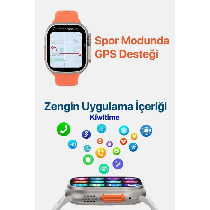 Titanyum Kasa Bluetooth Aramalı Akıllı Saat, Nabız ve Uyku Takibi Özellikli, Siyah Silikon Kordonlu