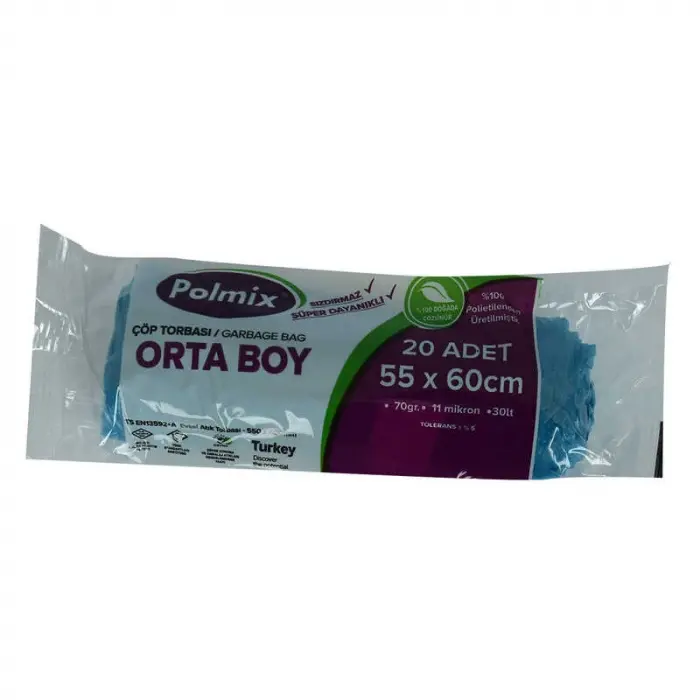 Torbası Orta Boy 55x60Cm 70Gr 11Mikron 30Lt Mi Rulo 20 Adet