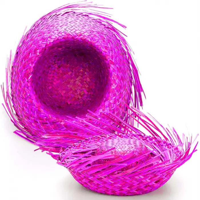 Tropikal Parti Pembe Fuşya Hasır Hawaii Şapkası 13x36 cm