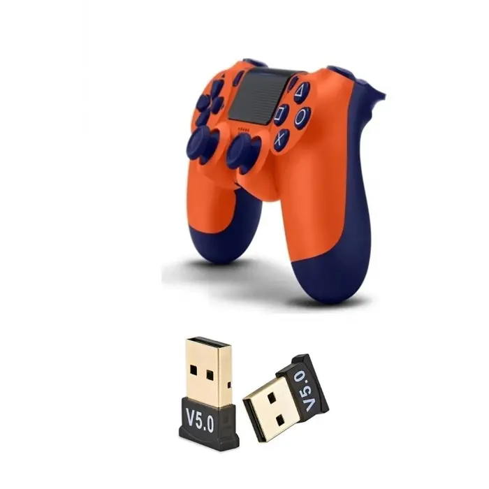 Turuncu Bluetooth bağlantılı gamepad, Playstation 4 uyumlu, kablosuz, USB dongle dahil