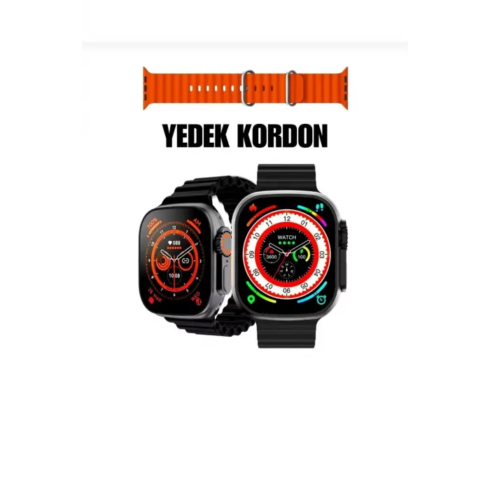 Turuncu Kordonlu Bluetooth Bağlantılı Akıllı Saat, Nabız Ölçer ve Sesli Görüşme Özellikli