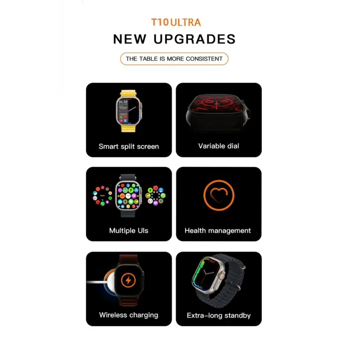 Turuncu Kordonlu Siyah Kasa Akıllı Saat, Nabız ve Uyku Takibi Özellikli, iOS ve Android Uyumlu