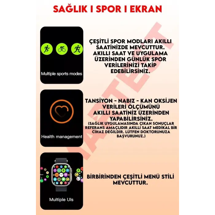 Turuncu Silikon Kordonlu Gümüş Kasa Akıllı Saat, Nabız ve Uyku Takibi, GPS ve Suya Dayanıklı