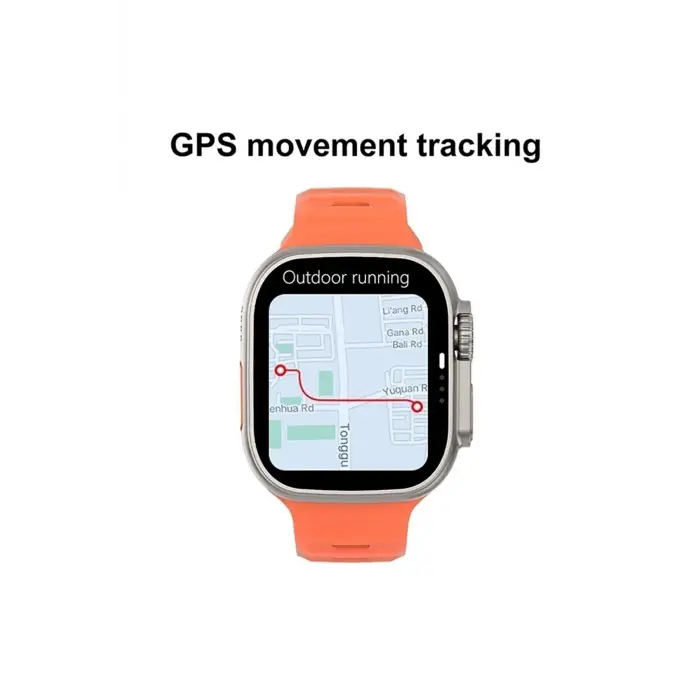 Turuncu Silikon Kordonlu Siyah Kasa Akıllı Saat, GPS ve Nabız Sensörü İçeren 49 mm Ekranlı Model