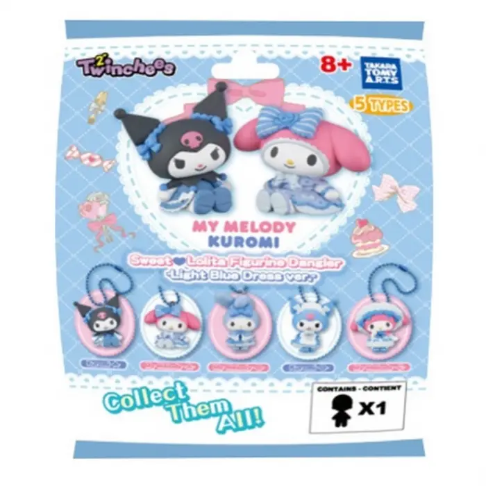 Twinchees My Melody ve Kuromi Mavi Şirin Elbiseli Anahtarlık Figür Serisi