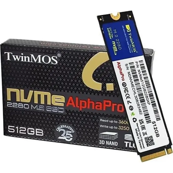 TwinMOS ALPHA PRO 512GB PCIE NVME M.2 3600/3250 3DNAND SSD NVME512GB2280AP
